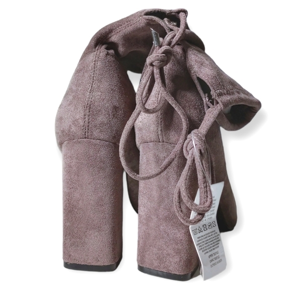 New Faux Suede Ankle Sock Booties with Square Toe and Block Heel - Picture 3 of 3